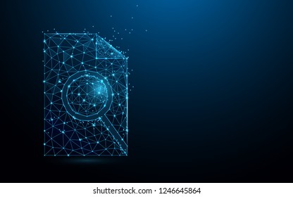 Document search linear icon form lines, triangles and particle style design. Illustration vector