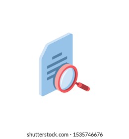 Document search. Vector 3d isometric, color web icon, new flat style. Creative illustration design, idea for infographics.