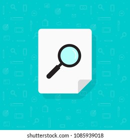 Document search vector icon, flat cartoon paper sheet page doc with magnifier glass isolated symbol