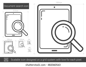Document search vector line icon isolated on white background. Document search line icon for infographic, website or app. Scalable icon designed on a grid system.