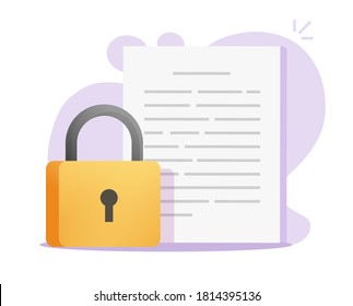 Document secure confidential access on vector or text file privacy protection on flat icon, concept of private secret data lock image symbol