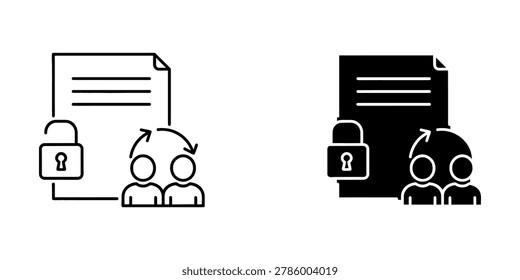 Document security icon with unlocked padlock and people icons, security