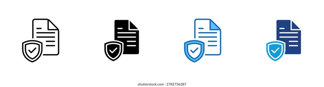 Document Security Multiple Style Icon Design Vector - Document with shield check representing file protection, compliance verification, and secure documentation