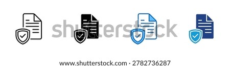 Document Security Multiple Style Icon Design Vector - Document with shield check representing file protection, compliance verification, and secure documentation