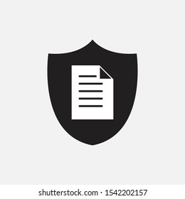 Document with security shield sign icon. Filled vector icon illustration