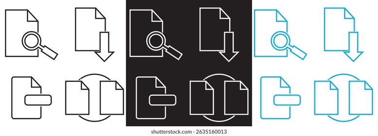 Ícone de conjunto de documentos . Contendo papéis de contrato, pasta, certificado, aceitar, aprovado, área de transferência, fatura, arquivo etc. Vetor para sites, interfaces móveis.  Ilustração vetorial.
