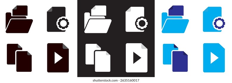 Document set icon . Containing contract papers, folder, certificate, accept, approved, clipboard, invoice, archive etc. Vector for websites, mobile interfaces.  Vector illustration.