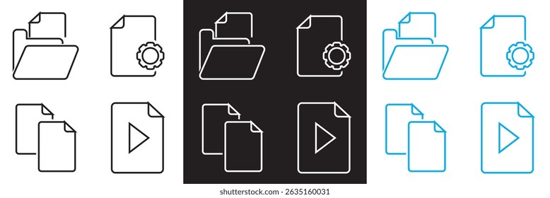 Ícone de conjunto de documentos . Contendo papéis de contrato, pasta, certificado, aceitar, aprovado, área de transferência, fatura, arquivo etc. Vetor para sites, interfaces móveis.  Ilustração vetorial.