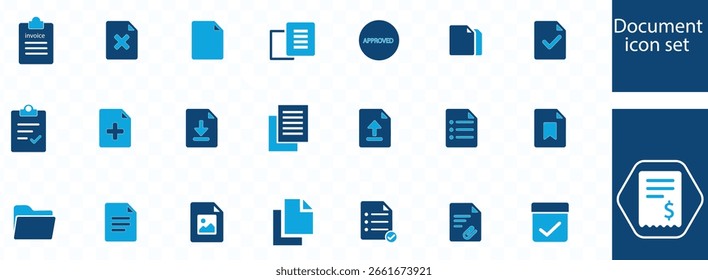 Conjunto de documentos do ícone da Web . Documentos Contendo documentos do contrato, pasta, certificado, aceitar, aprovado, área de transferência, fatura, arquivo e muito mais