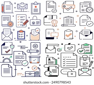 Document set of web icons . Documents linear icon collection. 