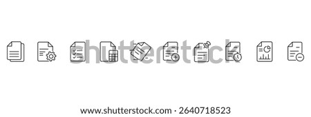 Document set of web icons in outline. Set of document Icons. Containing contract papers, folder, certificate, accept, approved, clipboard, invoice, archive and more. Vector illustration. 