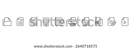 Document set of web icons in outline. Set of document Icons. Containing contract papers, folder, certificate, accept, approved, clipboard, invoice, archive and more. Vector illustration. 