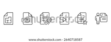 Document set of web icons in outline. Set of document Icons. Containing contract papers, folder, certificate, accept, approved, clipboard, invoice, archive and more. Vector illustration. 