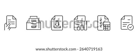 Document set of web icons in outline. Set of document Icons. Containing contract papers, folder, certificate, accept, approved, clipboard, invoice, archive and more. Vector illustration. 