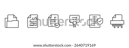 Document set of web icons in outline. Set of document Icons. Containing contract papers, folder, certificate, accept, approved, clipboard, invoice, archive and more. Vector illustration. 