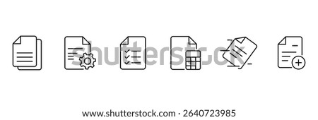 Document set of web icons in outline. Set of document Icons. Containing contract papers, folder, certificate, accept, approved, clipboard, invoice, archive and more. Vector illustration.