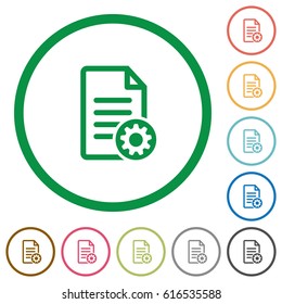 Document settings flat color icons in round outlines on white background