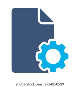 Document settings icon blue flat vector design file paper gear symbol data management process config graphic element sign