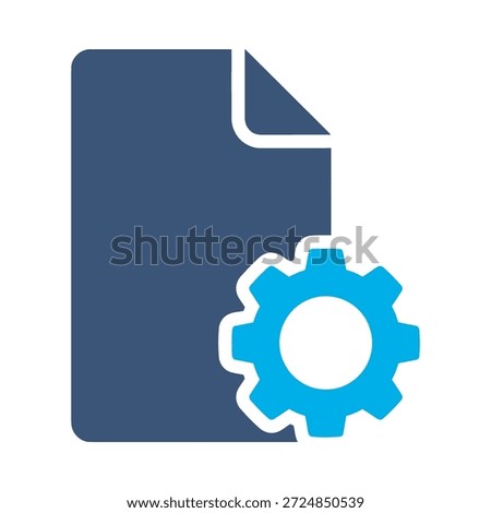 Document settings icon blue flat vector design file paper gear symbol data management process config graphic element sign