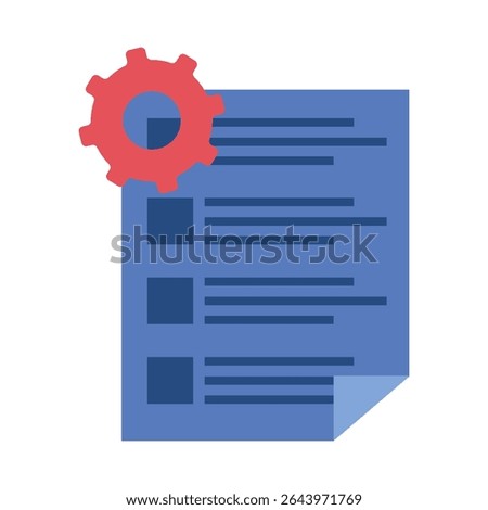Document settings icon in flat style, showing gear on file for content or system setup.