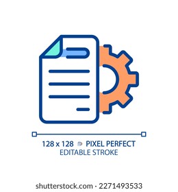 Document settings pixel perfect RGB color icon. Digital record setup. Text formatting and changes. Files configuration. Isolated vector illustration. Simple filled line drawing. Editable stroke