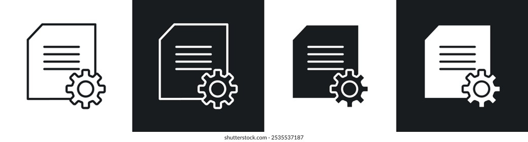 Configurações do documento ícone de vetor definido em preto e branco. Ilustração de EPS 10