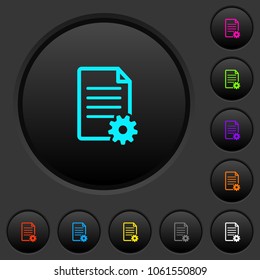 Document setup dark push buttons with vivid color icons on dark grey background