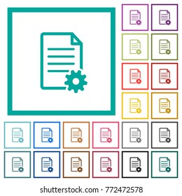 Document setup flat color icons with quadrant frames on white background