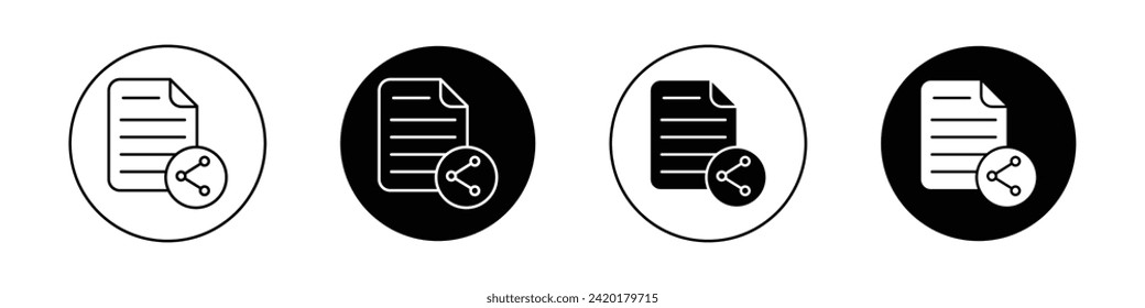 Document share icon set. Send and export file vector symbol in a black filled and outlined style. Business Document share and recovery sign.