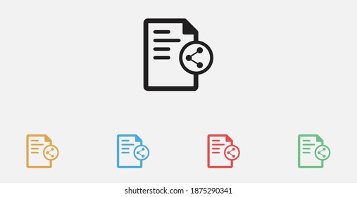 Document with share icon. Vector illustration icon. Filled vector icon. Shared document sign. Set of colorful flat design icons