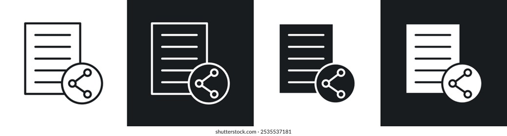 Ícone de vetor de compartilhamento de documentos definido em preto e branco. Ilustração de EPS 10