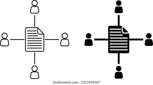 Document sharing icon sheet, simple trendy flat style line and solid Isolated vector illustration on white background. For apps, logo, websites, symbol , UI, UX, graphic and web design. EPS 10.