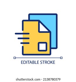 Document sharing pixel perfect RGB color icon. Electronic files. Digital information. Send and receive. Isolated vector illustration. Simple filled line drawing. Editable stroke. Arial font used