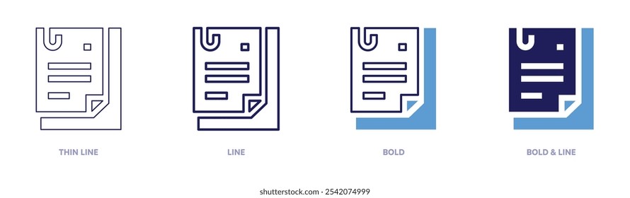 Icono de plataforma para compartir documentos en 4 estilos diferentes. Línea delgada, línea, negrita y línea negrita. Estilo duotono. Trazo editable.