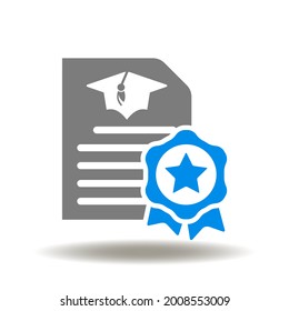 Document sheet with graduation cap and seal star vector illustration. Diploma icon. Education continuing symbol.