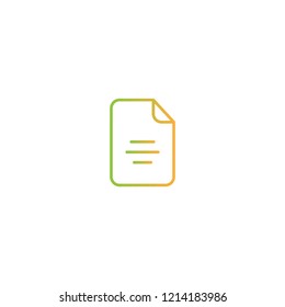 Document sheet icon. Isolated on white. Upload document icon.  Upgrade sign. Orange and green gradient  line pictogram isolated on white.