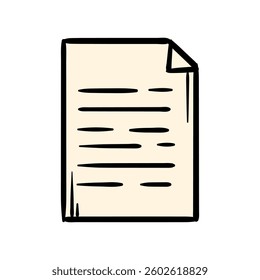 Document. A sheet of paper. A simple vector hand-drawn icon for the design of a website, application, flyer. Illustration isolated on white background