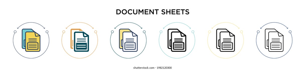 Document sheets icon in filled, thin line, outline and stroke style. Vector illustration of two colored and black document sheets vector icons designs can be used for mobile, ui, web