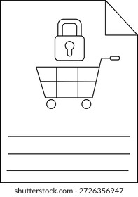 Um documento com um cadeado de carrinho de compras e linhas em branco