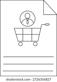 Ein Dokument, das ein Benutzersymbol im Warenkorb, drei Textzeilen und eine gefaltete obere rechte Ecke anzeigt