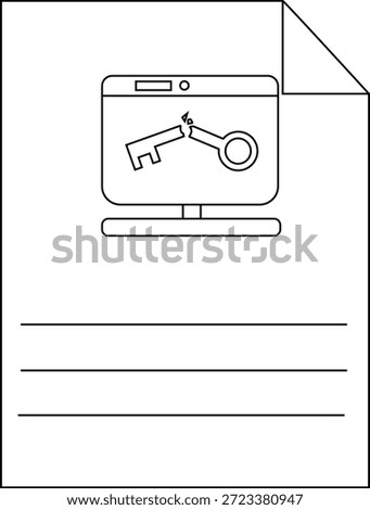 A document shows a broken key in a computer screen above three lines