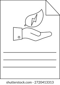 Un documento muestra una mano sosteniendo una hoja con un rayo en ella