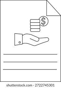 Un documento muestra una mano que ofrece líneas de dinero que denotan espacio para escribir