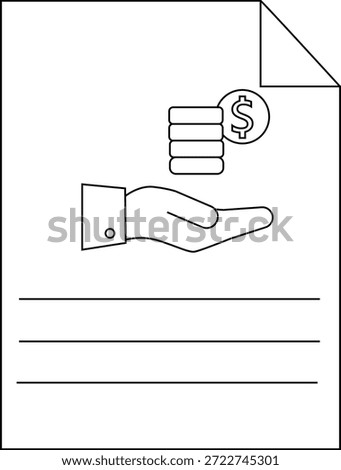 A document shows a hand offering money lines denote writing space