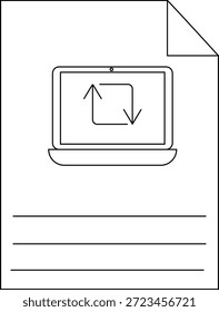 A document shows a laptop screen with uploaddownload arrows and space for writing below