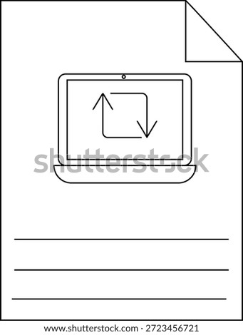 A document shows a laptop screen with uploaddownload arrows and space for writing below