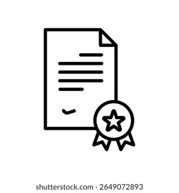 Document shows lines representing text and a signature, paired with an award icon containing a star, all in monochrome, suggesting official recognition or successful completion