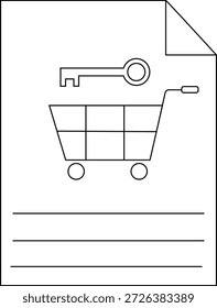 Un documento muestra un Carrito de compras debajo de una tecla con líneas debajo de una esquina doblada