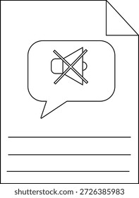 Un documento muestra una burbuja de voz con un icono de altavoz tachado sobre tres líneas