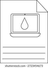 Un documento muestra una computadora portátil estilizada con una gota de lluvia en la pantalla junto con tres líneas Horizontales